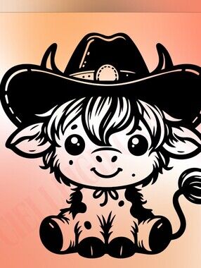 *2 For $20* Cute Cowboy Highland Cow Calf  Handcrafted Vinyl Decal Sticker